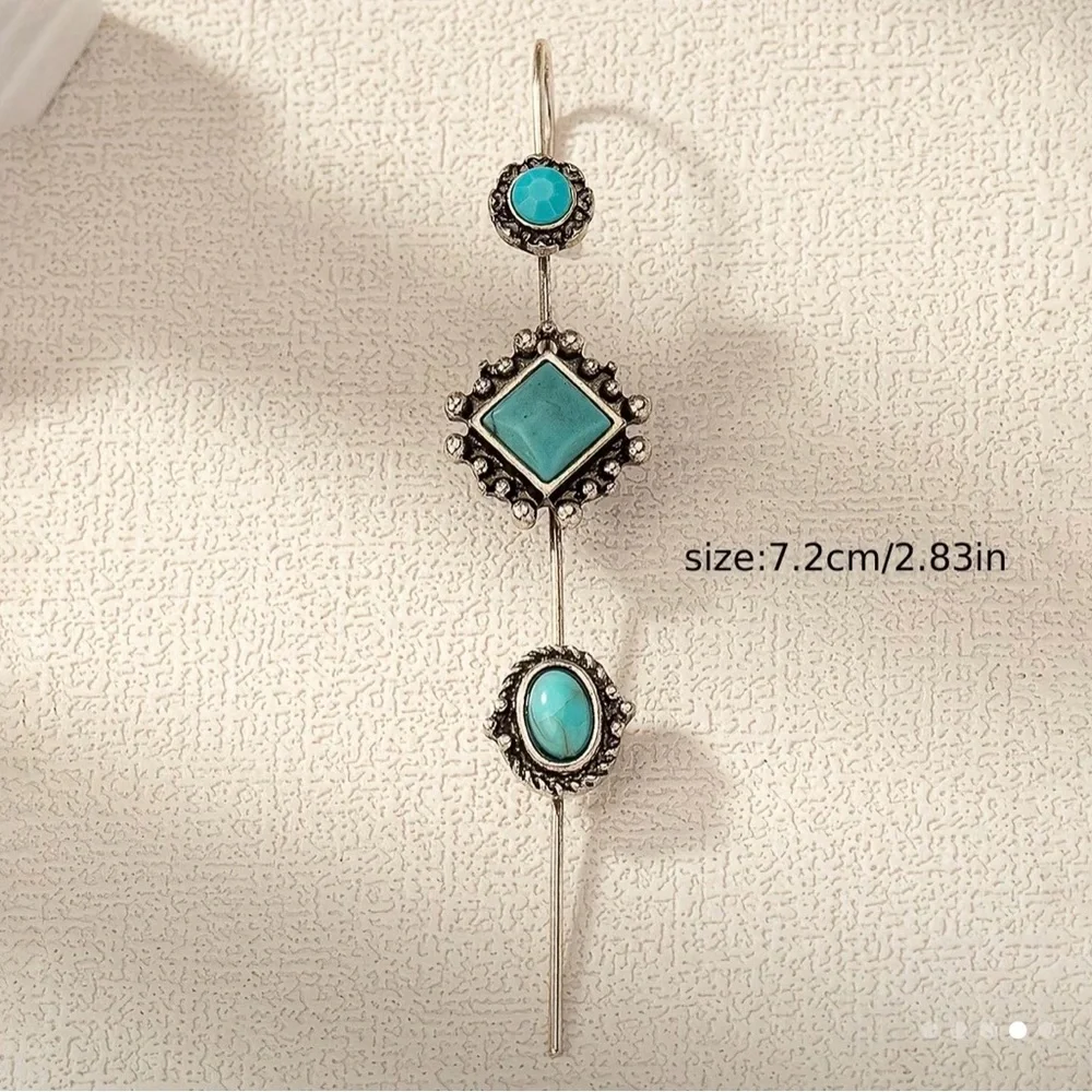 Elegant Silver and Turquoise Earring Pin - Picture 4 of 4